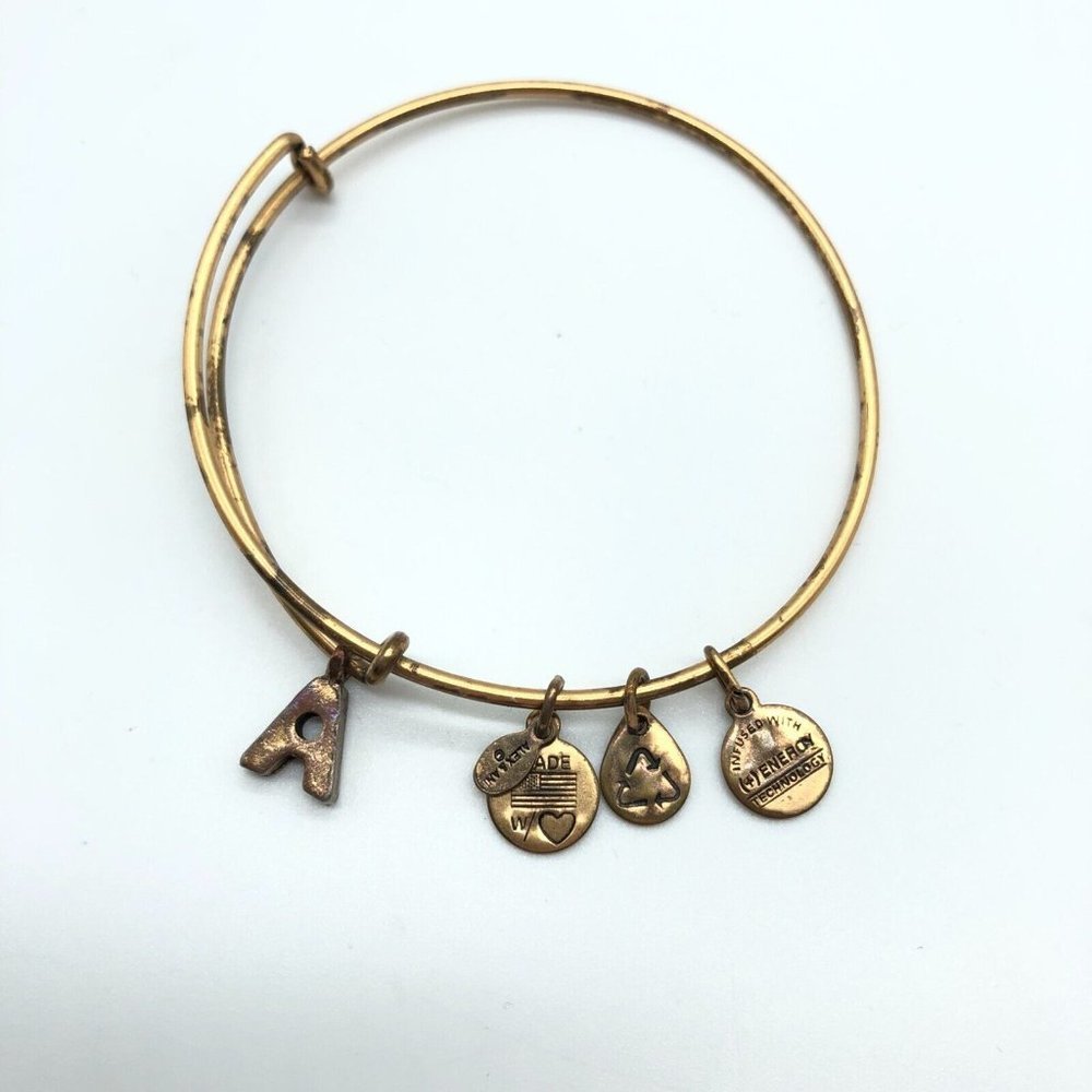 Alex & Ani A Initial Charm Bracelet Gold Tone Energy Technology